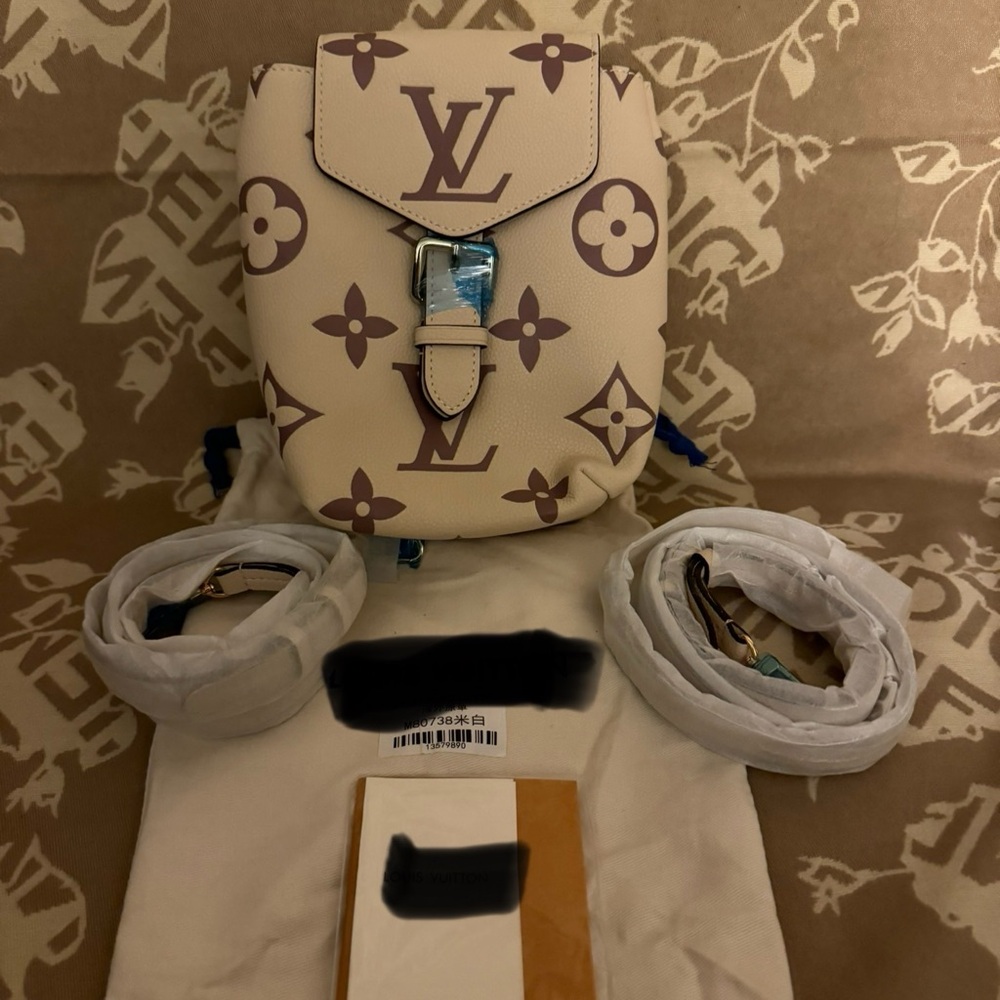 Monogram Cream Mini Backpack Crossbody Bag Gold Hardware